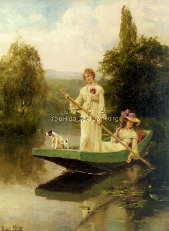 Two Ladies Punting On The River - 亨利·约翰·耶德·金